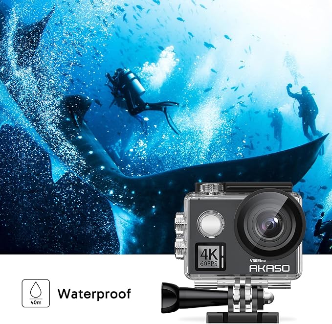 AKASO V50 Elite 4K60fps Touch Screen WiFi Action Camera Voice Control EIS 131 feet Waterproof Camera 8X Zoom Remote Control