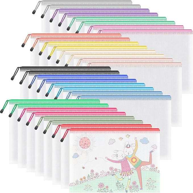 Umriox 32PCS Mesh Zipper Pouch, Zipper Bags for Organizing, A4, Letter Size, Storage Bags for Board Game, Puzzles, School Office Supplies
