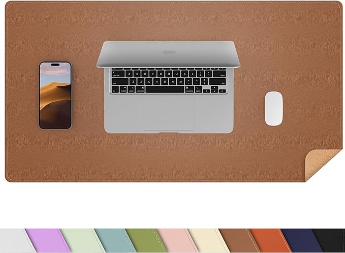 AFIING Dual-Sided Desk Pad, Natural Cork & PU Leather Large Mouse mats for Office and Home Work, Desk Protector Non-Slip, Waterproof, Easy Clean (Brown, 23.6" x 13.7")
