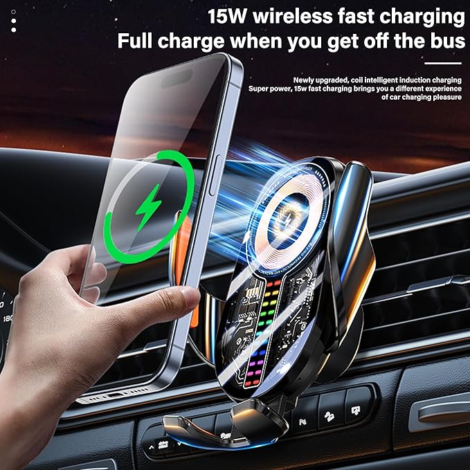 Car Phone Holder Wireless Car Charger, 15W Fast Charging Auto Sensing Clamping Phone Holders for Your Car Vent 360 Adjustable Car Mount for iPhone 16 15 14 13 12 Pro Max, Samsung Glaxy Series