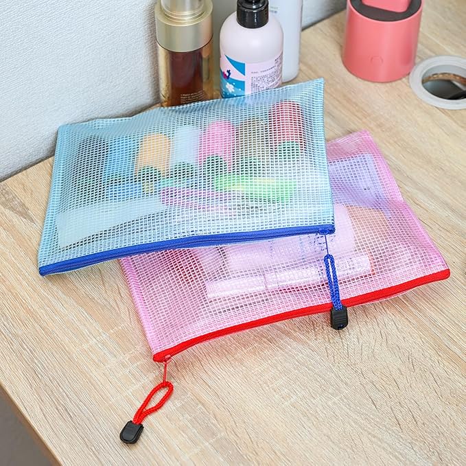 AUSTARK 10 Pcs Zipper File Bags, Waterproof Plastic Mesh Pouch for Office School, Board Game Storage Bags (A5 Size 9.2''x6.7'', Multicolored)