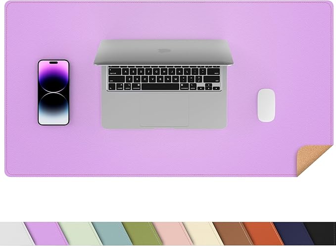 Leather Desk pad Protector, Large Desk mat with Natural Cork & PU Leather,Mouse pad,Non-Slip Office Desk Mat,Waterproof Desk Writing Pad for Office and Home (31.5in*17in,Purple)