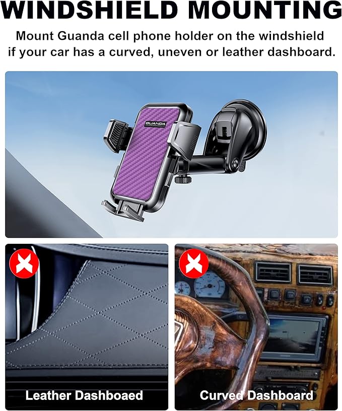 Universal Car Phone Holder for Dashboard Windshield, Hands Free Phone Mount for Car, Automobile Cradles Desk Phone Holder Stand with Suction Cup for iPhone, Samsung, LG and All Android Smart Phones