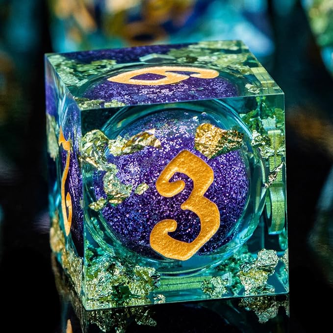 ARUOHHA Liquid Core DND Dice Set, 7pcs Resin Sharp Edged Dragons Dice RPG Role Playing Games, Purple Blue Polyhedral Dungeons D and D Dice with Gift Box D20 D12 D10 D8 D6 D4