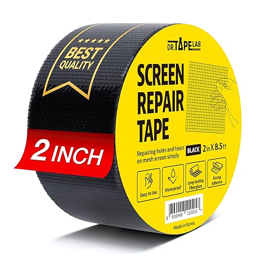 Black Window Screen Repair Tape, 2 in X 8.5 FT, Screen Repair Kit for Windows or Doors, Strong Adhesive Patch Kit Fiberglass Mesh Tape