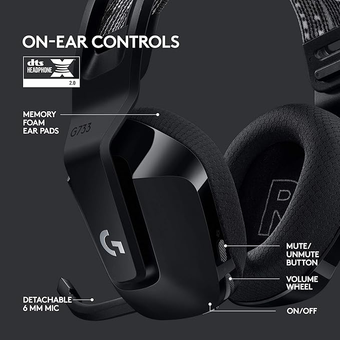 Logitech G733 Lightspeed Wireless Gaming Headset + Litra Beam LX Premium Dual-Sided RGB LED Streaming Key Light - Black