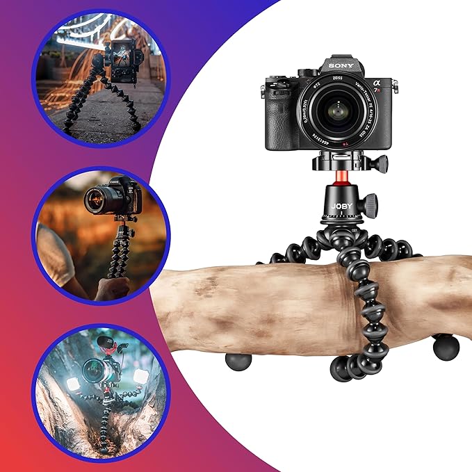 JOBY GorillaPod 3K PRO Kit, Flexible Professional Aluminium Tripod with BallHead, QR Plate, Made in Italy, for Premium CSC/Mirrorless Camera, 3kg/6.6lbs Load Capacity, J91566-BWW