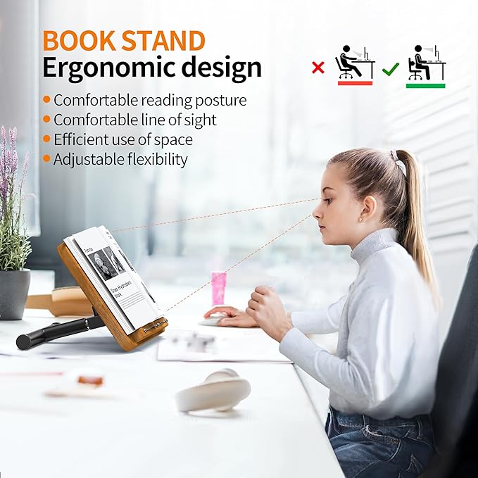 NAMON Rolling 2-in-1 Dual-use Floor & Desktop Book Stand, 100% Solid Wood, Height Adjustable from 16.5" to 51", with 4 Lockable Casters & Page Clip for Cookbooks, Sheet Music (with a T-Shaped)