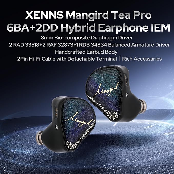 Linsoul Xenns Mangird Tea PRO in Ear Monitor, 6BA+2DD Hybrid Earphone IEM, Wired Gaming Earbuds with Detachable IEM Cable for Musician Audiophile
