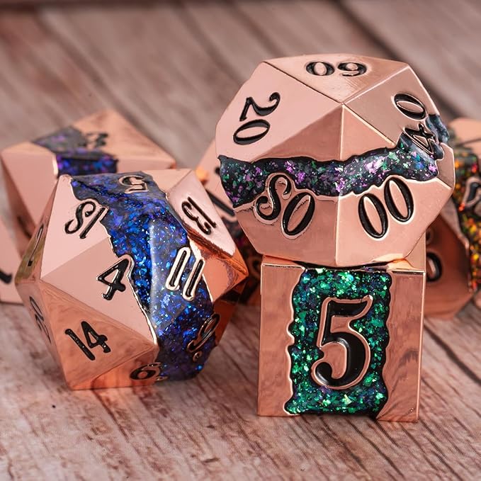 Metal RPG Dice Set,DND Polyhedral Dice Set 7pcs,Metallic Glitter Large Stripe Dice Set for Dungeons and Dragons Role Playing Games