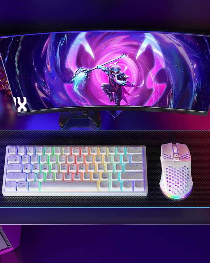 SM600 White Wireless Gaming Mouse,8000 DPI Tri-Modes BT5.1/Type-C Wired/2.4G Wireless Mouse with 2 Side Buttons, Programmable Macro Gamer Mouse with RGB Light for Laptop/PC/Mac