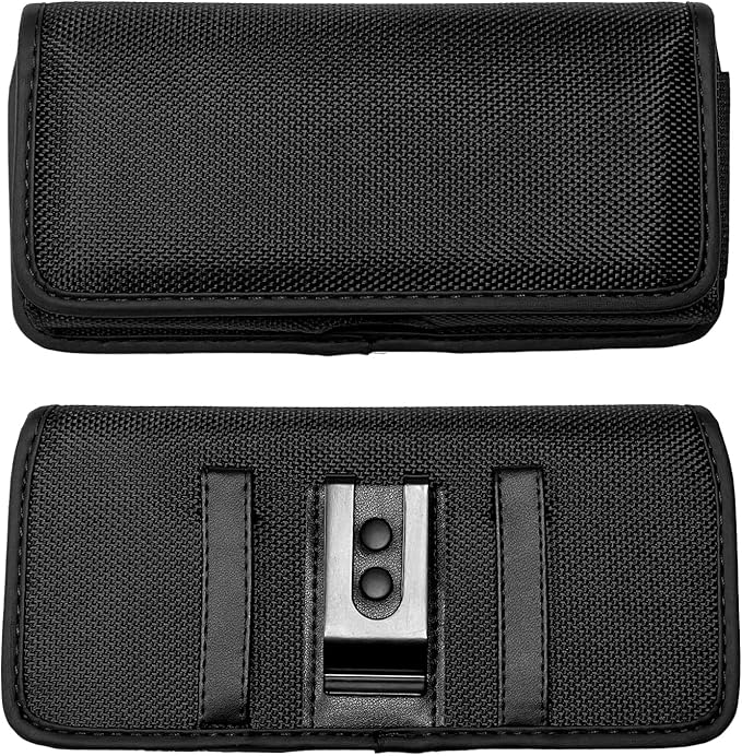Nylon Cellphone Holster for Cricket Dream 2 5G, Motivate Max, TCL 50 XL 60 XE, S22 S23 S24 S25/Note20 Ultra - Horizontal Case Canvas Waist Carrying Pouch with Belt Clip/Loops, Black