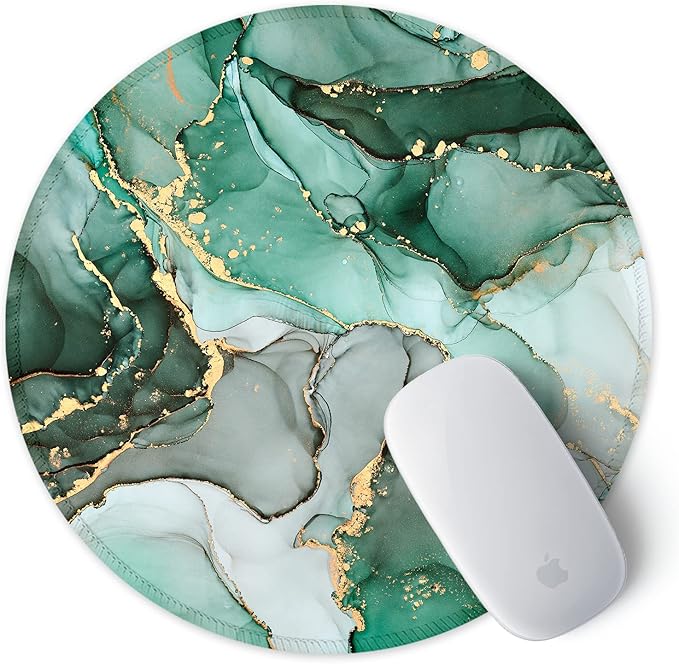 ITNRSIIET Round Mouse Pad with Stitched Edge Premium-Textured Waterproof Non-Slip Rubber Base Desktop Protection Mat Diameter 8.7 inches, Green Marble Texture