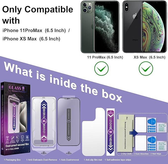 2 Pack Matte Screen Protector for iPhone 11 Pro Max/iPhon XS Max, 9H Tempered Glass, Full Coverage, Anti-Fingerprint, Auto Dust-Elimination, No Bubble, Easy Installation