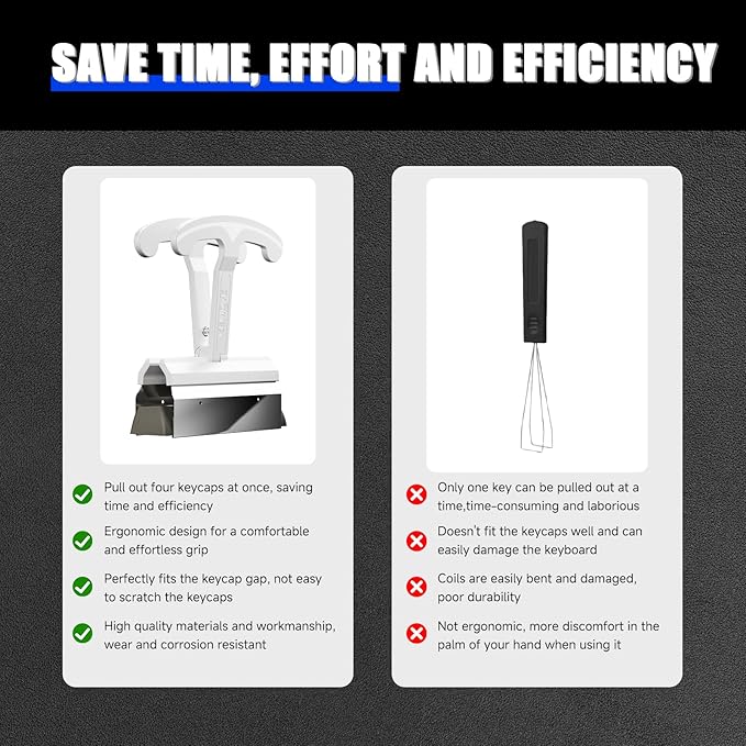 KEMOVE P11 4-Key Keycap Puller - Custom Gaming Mechanical Keyboard Cleaning and Removal Tool, Made with PC and 420 High-Carbon Stainless Steel, Suitable for Standard Layout Keyboards (White)
