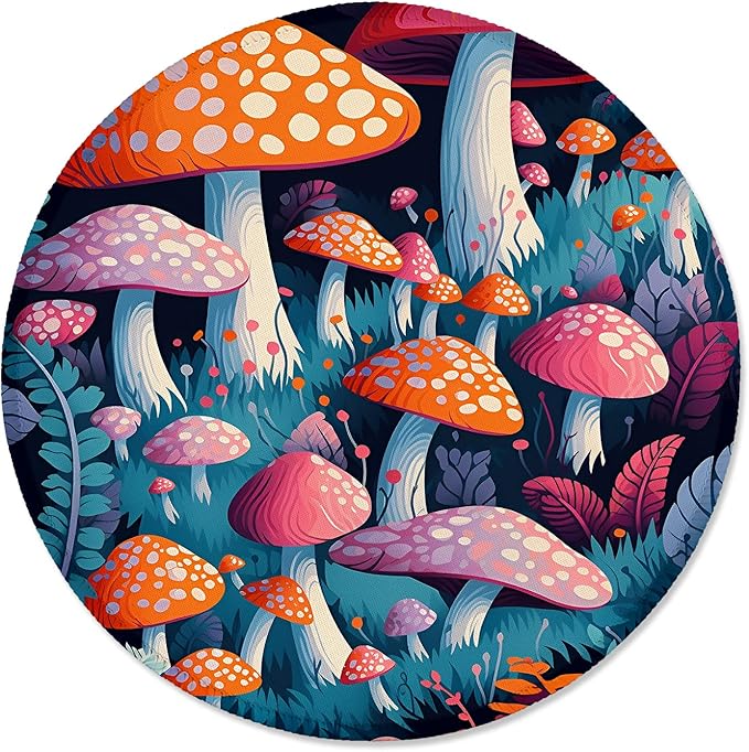 ITNRSIIET Round Mouse Pad with Stitched Edge Premium-Textured Waterproof Non-Slip Rubber Base Desktop Protection Mat Diameter 8.7 inches, Pretty Mushroom