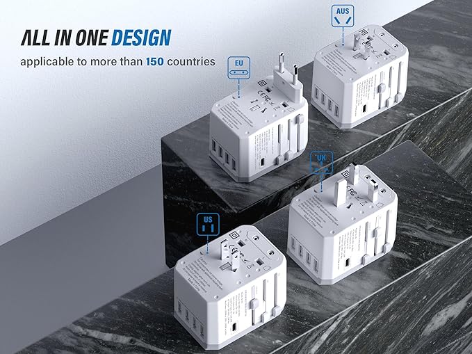 EPICKA Universal Travel Adapter, European Travel Plug Adapter - International Power Adapter Worldwide Charger with USB-C & 4 USB-A Ports, Travel Essentials for Italy, Japan, Europe, UK (TA-105, White)