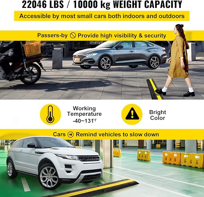 Happybuy 4 Pack of 1-Channel Rubber Cable Protector Ramps Heavy Duty 18000Lbs Load Capacity Cable Wire Cord Cover Ramp Speed Bump Driveway Hose Cable Ramp Protective Cover