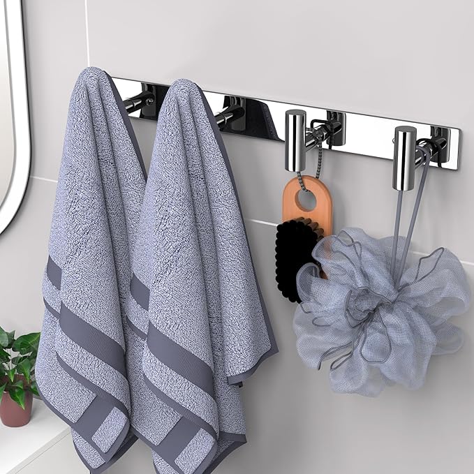 VAEHOLD Hat and Coat Wall Mount Rack - Hooks for Robes, Bags, Keys, and Towels - Bathroom Towel Hanger Organizer (Polished Chrome, “T“ Shape 4 Hooks 2 Pack)