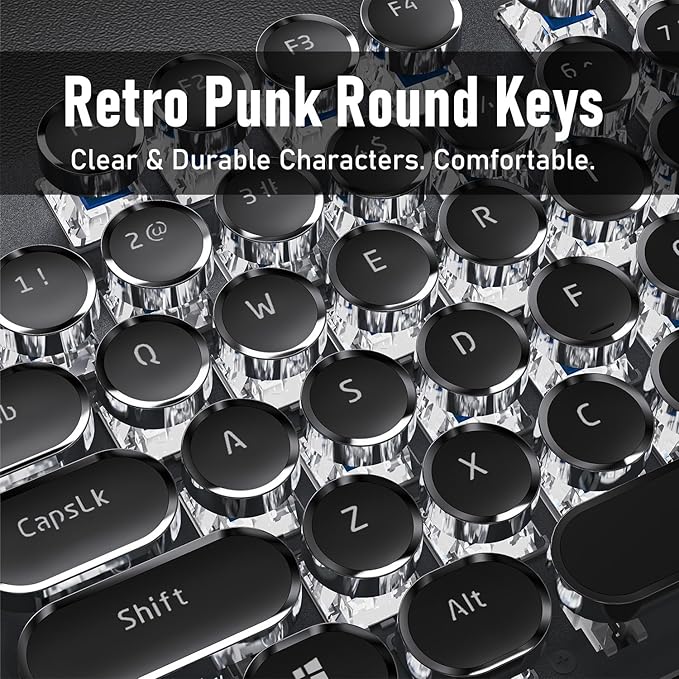 EWEADN TK100 Typewriter Keyboard Wired Mechanical Keyboard, 104 Keys Aesthetic Typewriter Keyboards with White Backlit, Anti-Ghosting, Blue Switch Wired Cute Keyboards-Black