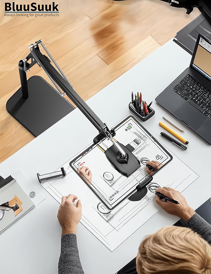 Tablet Floor Stand with 11lb Stable Base - Adjustable Height Stretchable Arm Swivel Holder Mount, Compatible with iPad Pro Air Mini 12.9/9.7, Kindle, Galaxy Tab, Cell Phones (4.7''-13'')