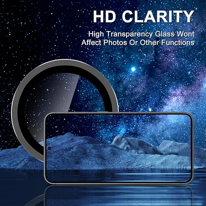 for Samsung Galaxy S24 Plus Camera Lens Protector, Individual Metal Ring Tempered Glass Lens Cover, [Strong Adsorption] Scratch Resistant Ultra-Thin HD Clear Lens Cover, 1 Set-Black