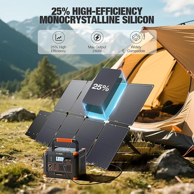 GRECELL 240W Portable Solar Panel for Power Station, Ultra Light Foldable Solar Panel Kit, 25% High Efficiency, IP65 Waterproof, Solar Charger for Outdoor Camping RV Boat Home Backup Power, Off-Grid