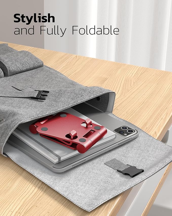 Nulaxy Dual Folding Cell Phone Stand, Fully Adjustable Foldable Desktop Phone Holder Cradle Dock Compatible with iPhone 17 16 15 14 13 12 11 Pro Max Xs Xr X 8, Nintendo Switch, All Phones - Red