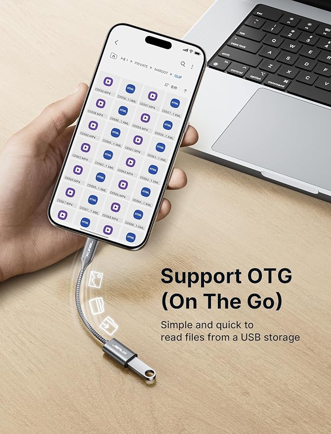 JSAUX USB C to USB 3.0 Adapter [2 Pack], USB C Male to USB Female OTG Cable Adapter Compatible with MacBook Pro/Air, iPhone 16 Pro Max/16 Plus/16e/15, Samsung Galaxy S25/S24/S23