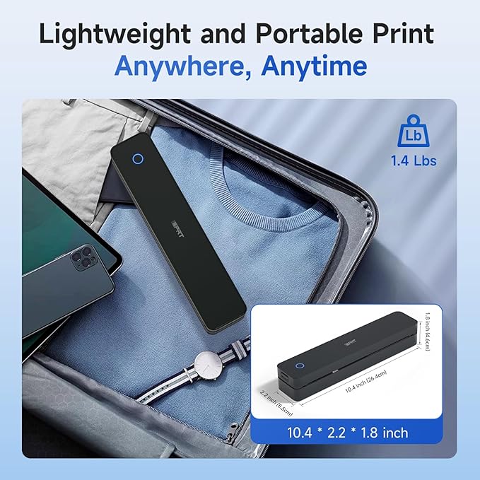 iDPRT Portable Printer Wireless for Travel, 300DPI Bluetooth Thermal Printer Support for 8.5"x11" US Letter, Inkless Compatible with iOS, Android, Laptop for Office, Car and Home, School