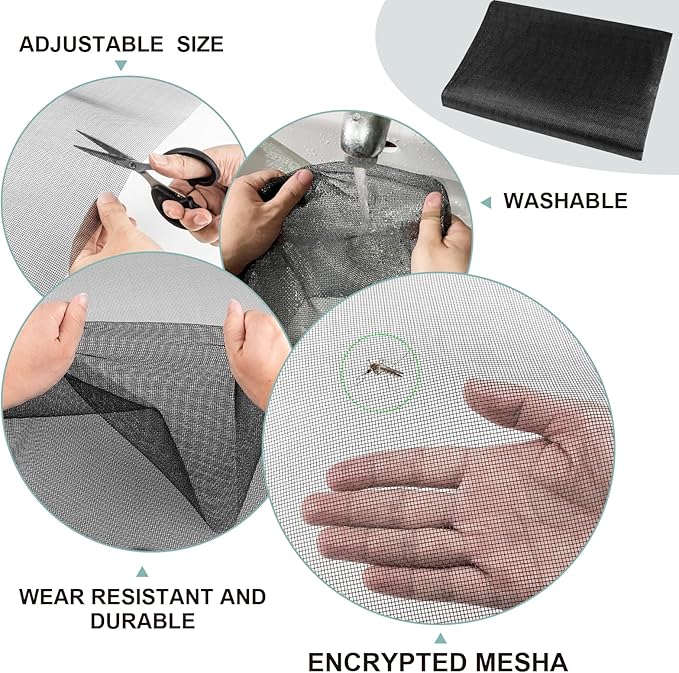 48"X236" Window Screen Replacement Kit, 6 in 1 Window Screen Door Repair Kit, Replacement Window Screens, Fiberglass Patio Screen Mesh for Porch Sliding Door, Rolling Tool Hook Spline Cutter Ruler