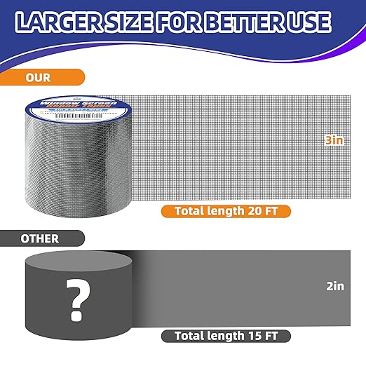 KING MOUNTAIN Grey Window Screen Repair Tape,3inX20FT Heavy Duty Screen Repair Kit for Window Screen and Screen Door Tears Holes,Strong Adhesive & Waterproof Window Screen Patch