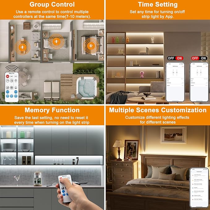 PAUTIX RF WiFi Smart Remote Dimmer for Single Color LED Strip Lights,Compatible with Alexa and Google,14-Key Wireless Remote,DC 12-24V Controller for 3528/2835/5050/COB LED Strip Light