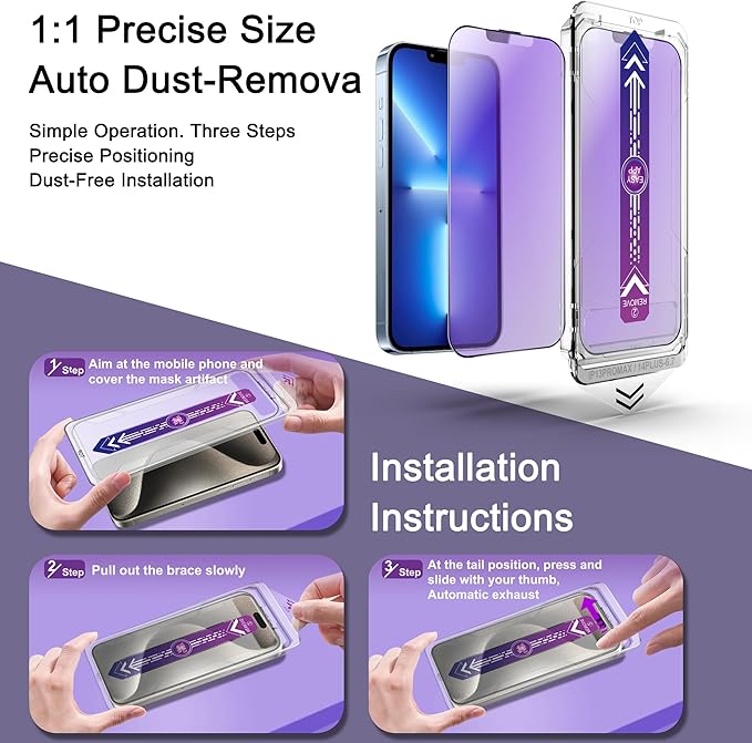 2 Pack Anti Blue Light Matte Screen Protector for iPhone 13 Pro Max/iPhone 14 Plus, 9H Tempered Glass, Full Coverage, Anti-Fingerprint, Auto Dust-Elimination, No Bubble, Easy Installation