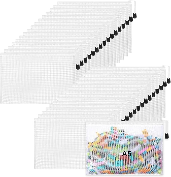 Jetec 32 Pcs Mesh Zipper Bags Toy Storage Bikini Organizer Bag Bolsas Para Guardar Trajes De Baño Waterproof Zipper Reusable Pouch Puzzle Multipurpose for Storage Office(White,9 x 7 Inch)