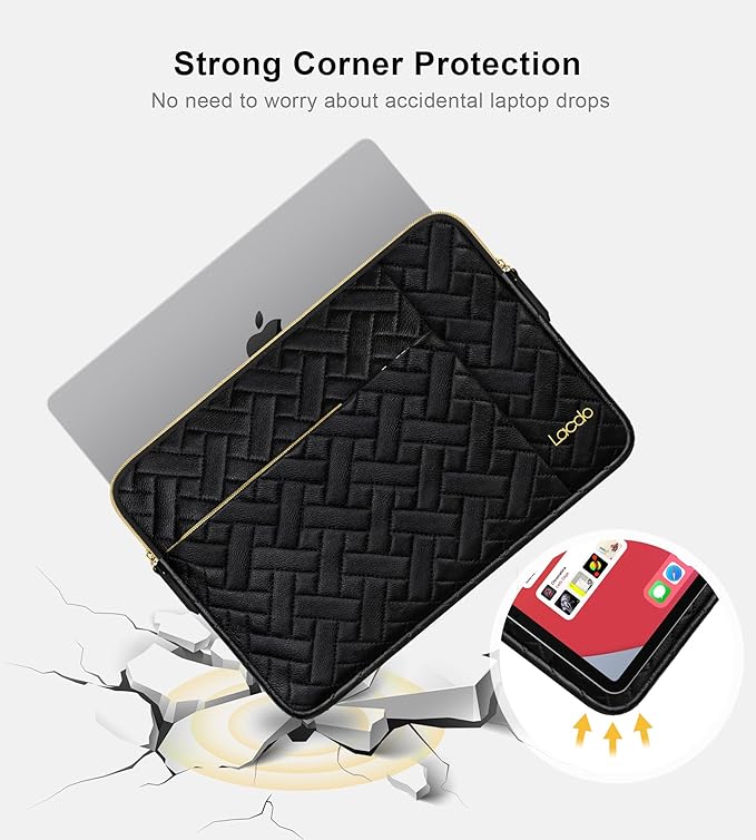 Lacdo Laptop Sleeve Case for 15 inch New MacBook Air M4 A3241 2025, M3 A3114, M2 A2941 2024-2023, 15 inch MacBook Pro A1990 A1707, Dell XPS 15 Plus Computer Bag with Accessory Pocket, Elegant Black