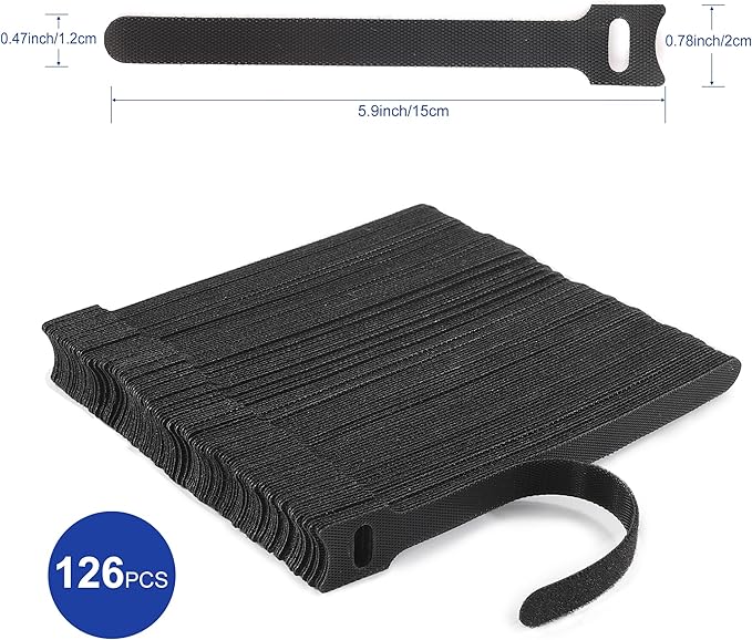Reusable Cable Ties, 126 PCS 6 Inches Adjustable Cord Straps Wire Organizer Cord Wrap and Hook Loop Cable Management