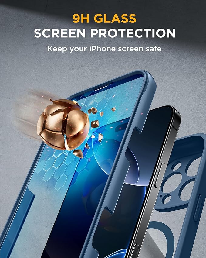 Miracase for iPhone 16 Pro Max Case 6.9'', [Bubble Free] Full-Body Bumper Phone case with Built-in Full Glass Screen &Lens Protector,Compatible with MagSafe,Drop Proof 16 Pro Max Cover,Blue