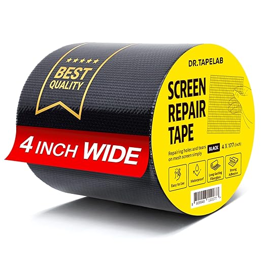 Black Window Screen Repair Tape, 4 in X 15 FT, Screen Repair Kit for Windows or Doors, Strong Adhesive Patch Kit Fiberglass Mesh Tape