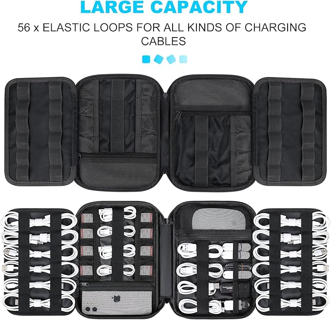 Lacdo Cord Organizer Travel, Cable Organizer Bag Case, Portable Electronics Organizer Travel Case, 6 Layer Large Capacity Charging Cords Storage organizer for Cables, SD Card, Travel Essentials, Black