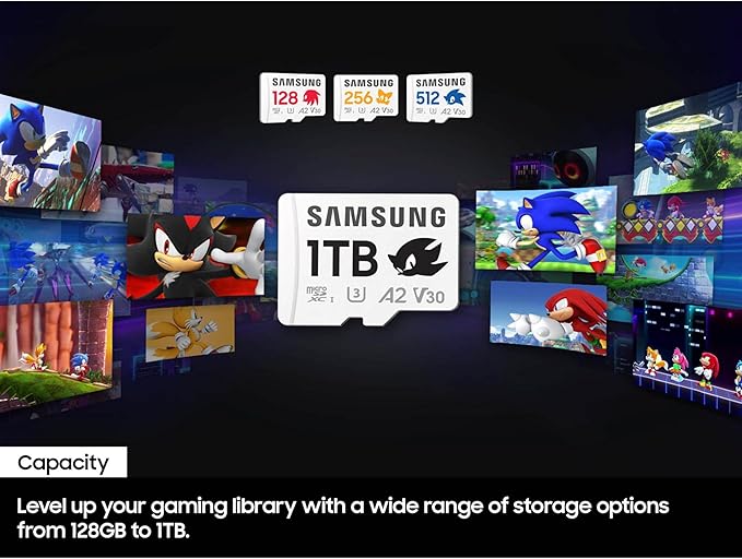 Samsung PRO Plus Sonic The Hedgehog + Adapter, 512GB microSDXC, Up-to 180MB/s, Full HD & 4K UHD, UHS-I, C10, U3, V30, A2, for Nintendo-Switch, Steam Deck, GoPRO, DJI Drone, Tablets (MB-MD512SA/LC1)
