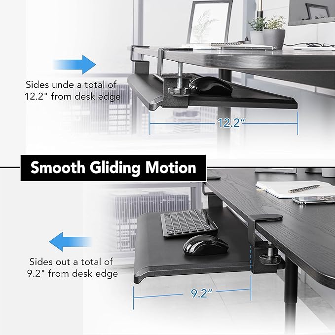 EHO Clamp-On Retractable Adjustable Keyboard Tray, Under Desk Ergonomic Keyboard Tray - Easy Tool-Free Install - Large Surface 27.5" (31.8" Including Clamps) x 12.5" Home & Office