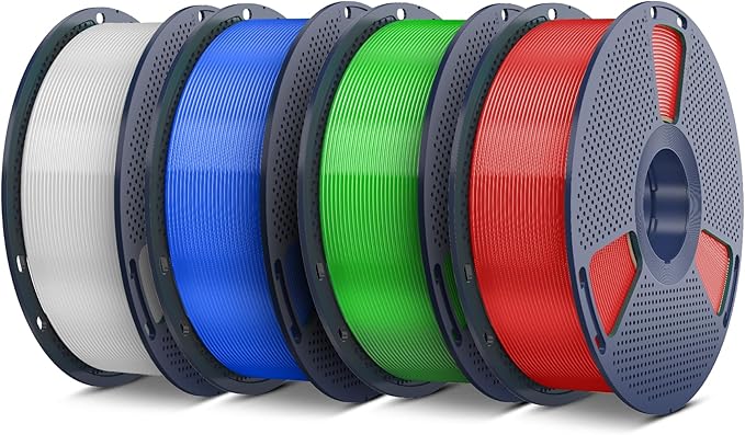 SUNLU PETG Filament 1.75mm 4KG Bundle, Less Stringing and Good Layer Adhesion, 3D Printer Filament 4kg, 1kg per Spool, Pack of 4, 4 Colors. (Transparent with 3 Spools of Transparent Red/Blue/Green)