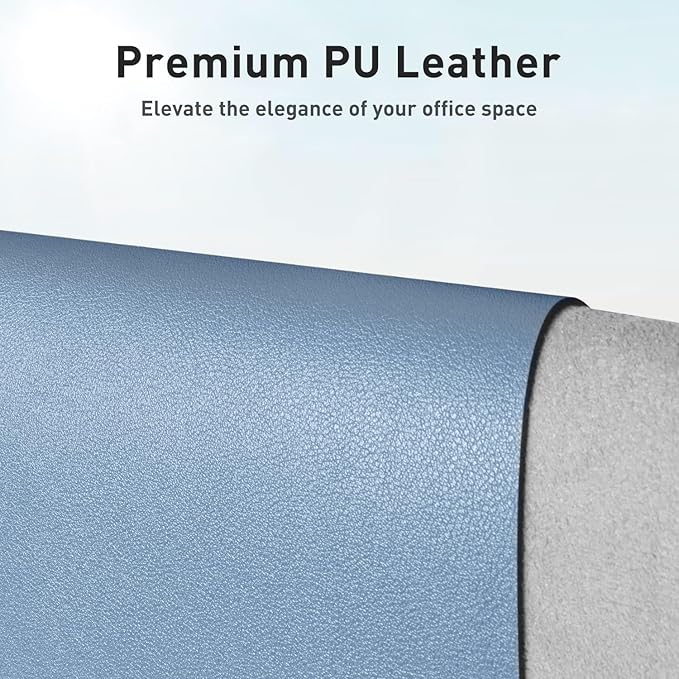 Aothia Leather Desk Pad Protector, Office Desk Mat, Large Mouse Pad, Non-Slip PU Leather Desk Blotter, Laptop Desk Pad, Waterproof Desk Writing Pad for Office and Home (48"x17", Denim Blue)