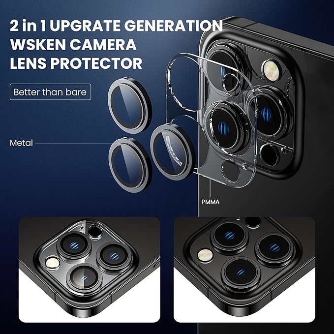 [2 in 1] for iPhone 14 Pro/iPhone 14 Pro Max Camera Lens Protector,Full Protective Metal Ring + HD Tempered Glass Camera Screen Protector Cover Film Accessories, Space Black