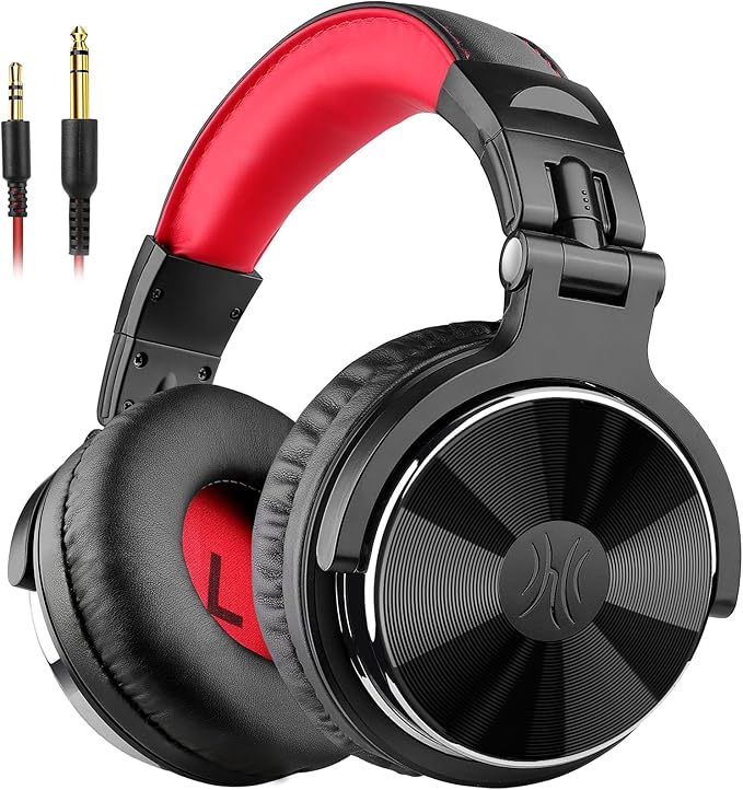 OneOdio Wired Over Ear Headphones Studio Monitor & Mixing DJ Stereo Headsets with 50mm Neodymium Drivers and 1/4 to 3.5mm Jack for AMP Computer Recording Podcast Keyboard Guitar Laptop - Red