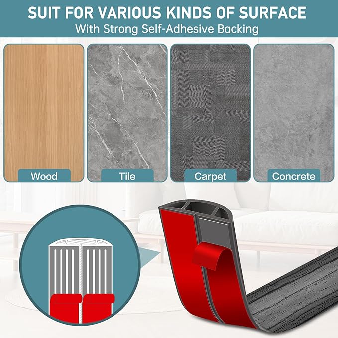 Floor Cord Cover Self Adhesive Cord Hider Floor Extension Cord Covers for Floor Power Cord Protector Cable Management Prevent Cable Trips Cable Cavity 0.47" W x 0.27" H (Deep Grey Wood, 20Ft)