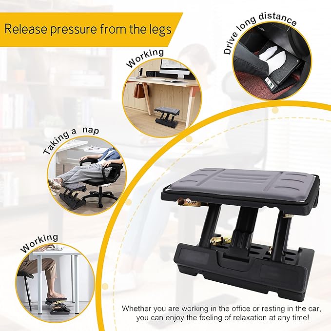 Adjustable Foot Rest Under Desk, Ergonomic Foot Stool for Office Use with Massage (PB-Gray)