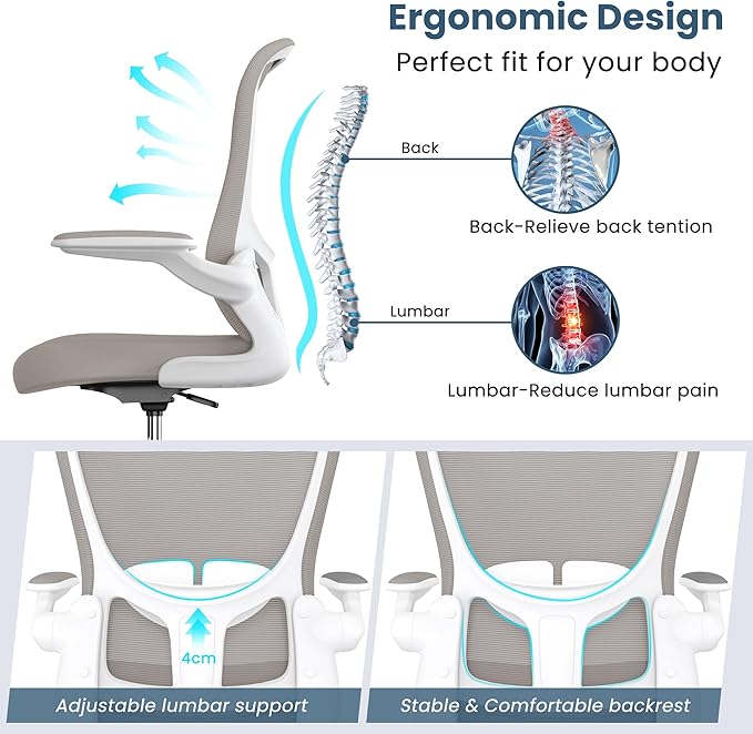 Drafting Chair, Tall Office Chair with Flip-up Armrests Executive Ergonomic Computer Standing Desk Chair, Office Drafting Chair with Lumbar Support and Adjustable Footrest Ring