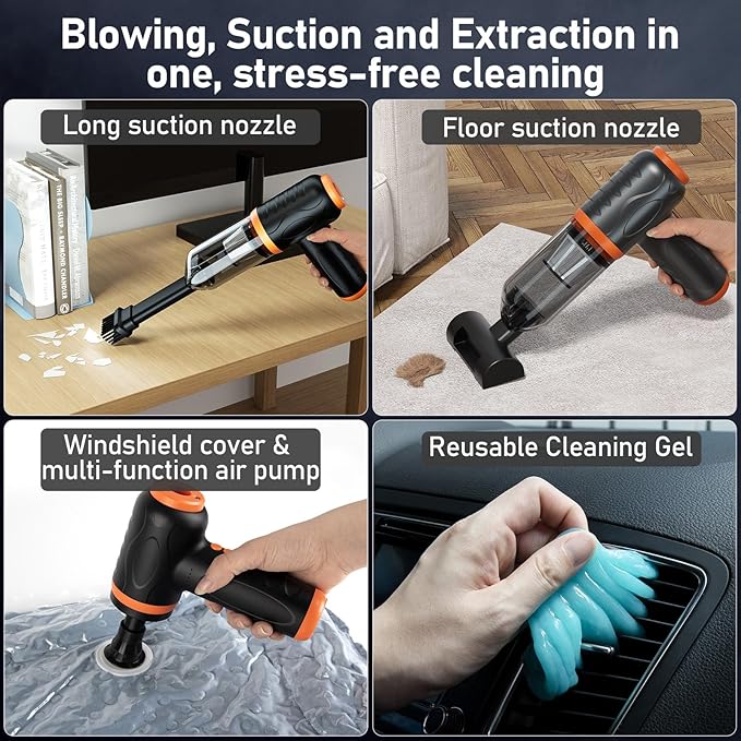 COLORCORAL 12-in-1 Cordless Compressed Air Duster with 2-Speeds 120,000RPM, LED Light, Computer Vacuum Air Duster 2-in-1, Perfect for Deep Cleaning Keyboards, PCs, Cars, and Electronics